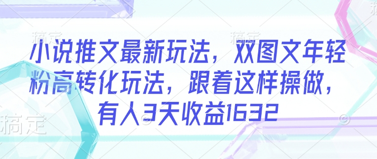 小说推文最新玩法，双图文年轻粉高转化玩法，跟着这样操做，有人3天收益1632-向阳花网-资源网-最新项目分享网站