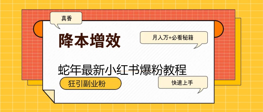 蛇年最新小红书爆粉教程，狂引副业粉，月入万+必看-向阳花网-资源网-最新项目分享网站