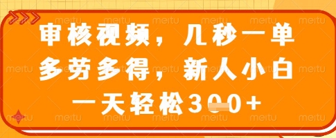 审核视频，几秒一单，多劳多得，新人小白一天轻松3张【揭秘】-向阳花网-资源网-最新项目分享网站