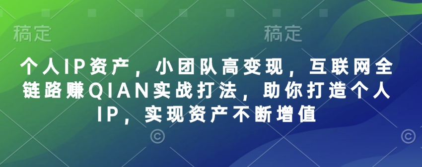 个人IP资产，小团队高变现，互联网全链路赚QIAN实战打法，助你打造个人IP，实现资产不断增值-向阳花网-资源网-最新项目分享网站