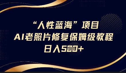 人性蓝海AI老照片修复项目保姆级教程，长期复购，轻松日入5张-向阳花网-资源网-最新项目分享网站