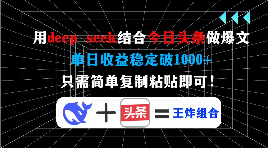 用deep seek结合今日头条做爆文，单日收益稳定破1000+，只需简单复制粘…-向阳花网-资源网-最新项目分享网站