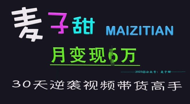 麦子甜30天逆袭视频带货高手，单月变现6W加特训营-向阳花网-资源网-最新项目分享网站