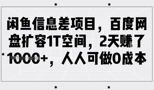 闲鱼信息差项目，百度网盘扩容1T空间，2天收益1k+，人人可做0成本-向阳花网-资源网-最新项目分享网站